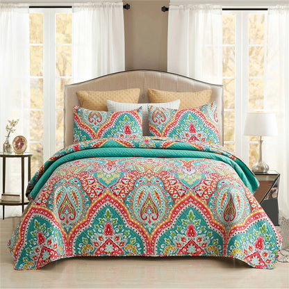 3 Piece European Gorgeous Floral Quilt Set Reversible Bedspread