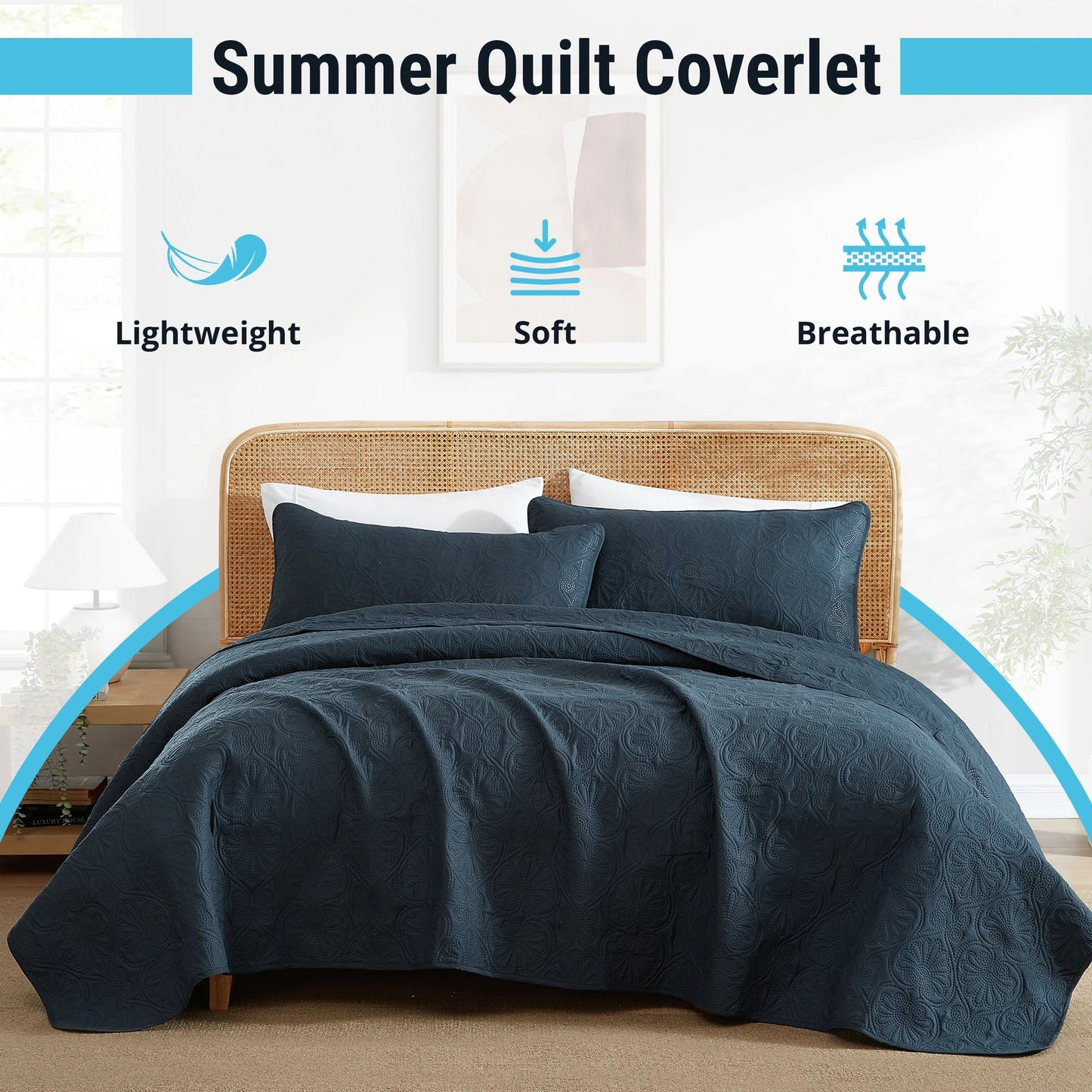 HLC.ME Benji - 3 Piece Size Quilt Set, Lightweight Bedspread Coverlet Set