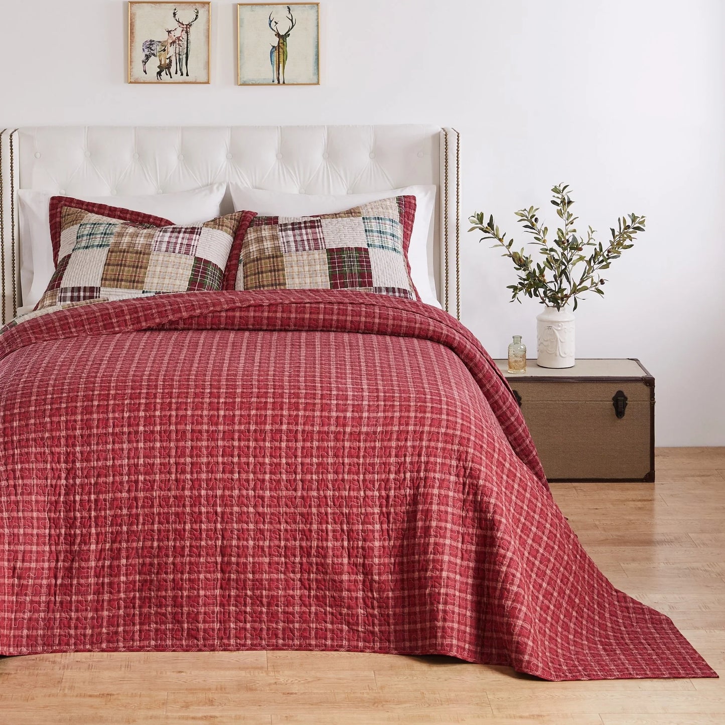 Greenland Home Oxford Quilted Bedspread Set, Traditional Plaid, Cotton