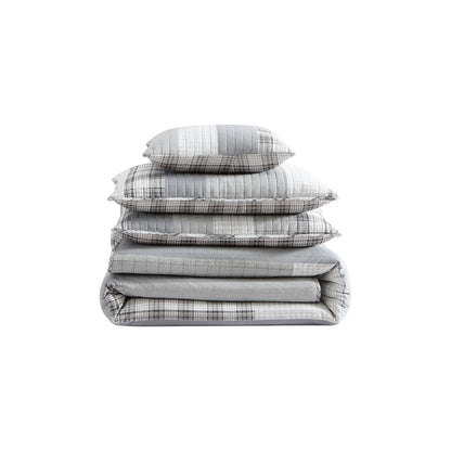 Eddie Bauer Fairview Cotton Reversible Grey Bonus Quilt Set