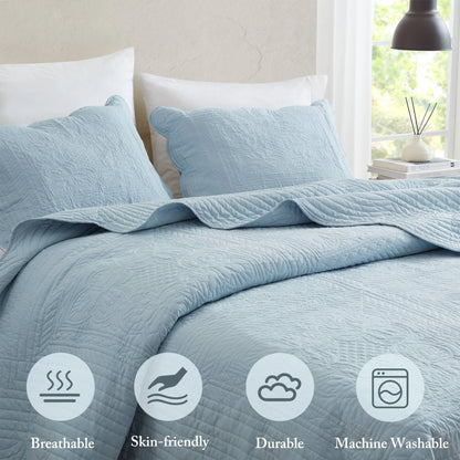 Madison Park Marino 3 Piece Reversible Scalloped Edge Quilt Set