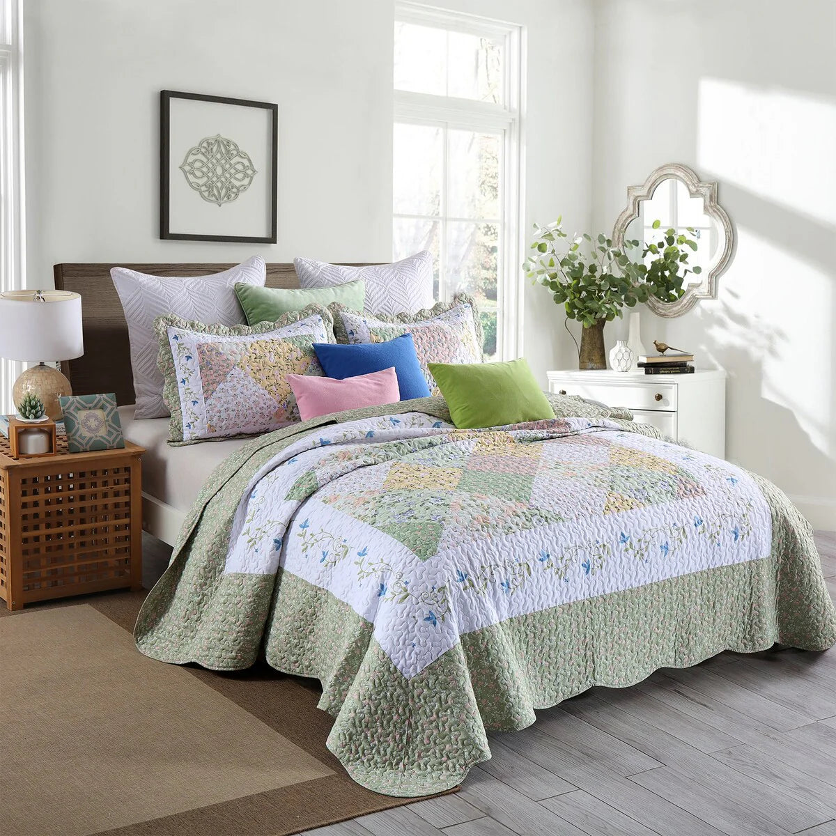 MarCielo 3 Piece Printed Quilt Set Lightweight Bedspread Set Lily