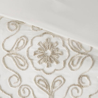 Madison Park Juliana Ivory/ Taupe Tufted Cotton Chenille Coverlet Set