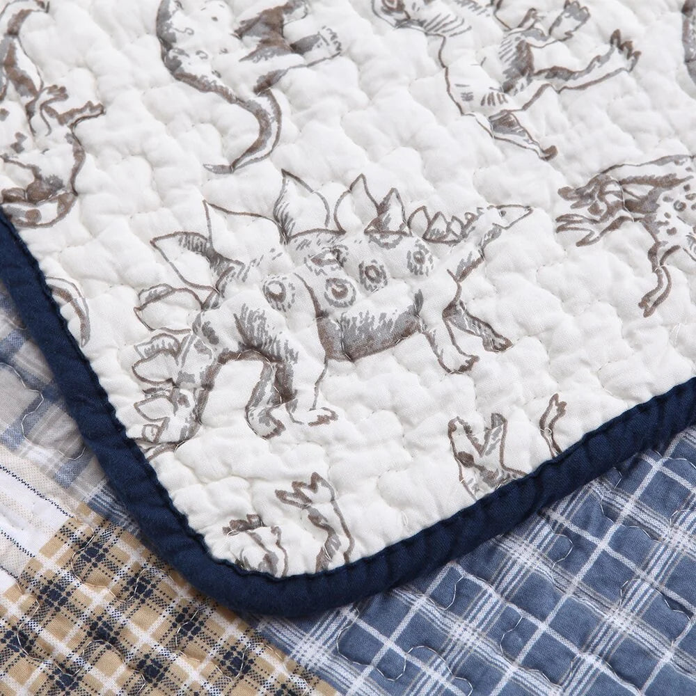 Cozy Line Benjamin Plaid Dinosaur Boy Cotton Quilt Bedding Set