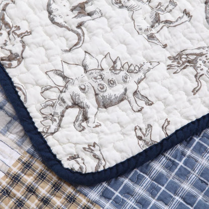 Cozy Line Benjamin Plaid Dinosaur Boy Cotton Quilt Bedding Set