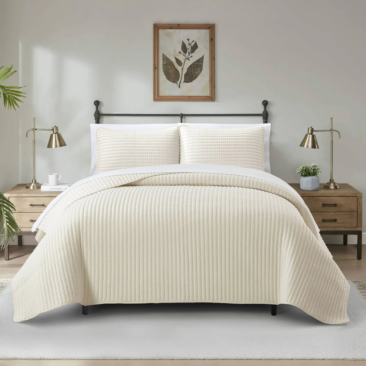 Nanshing Cassidy 7 Piece Solid Color Waffle Quilt Set