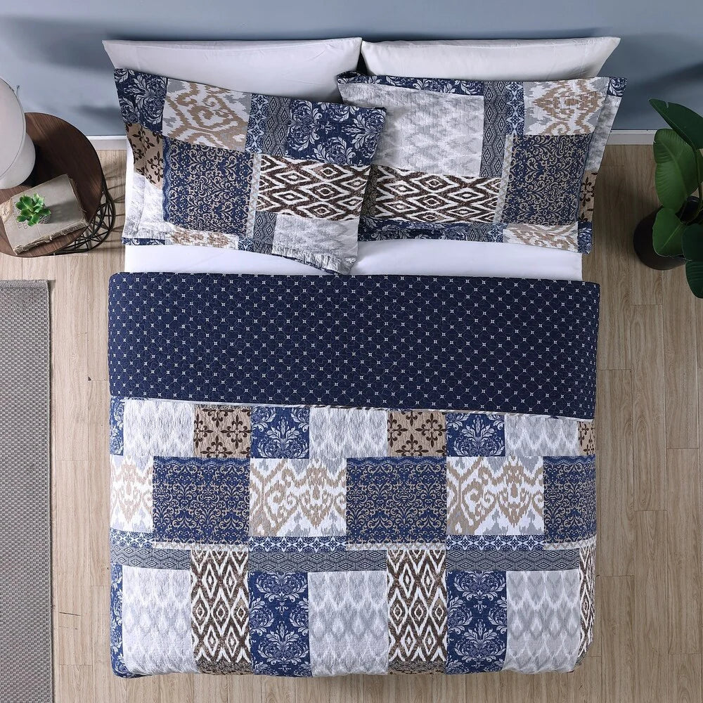 Modern Threads Millau Printed Patchwork Cotton Reversible Quilt Set