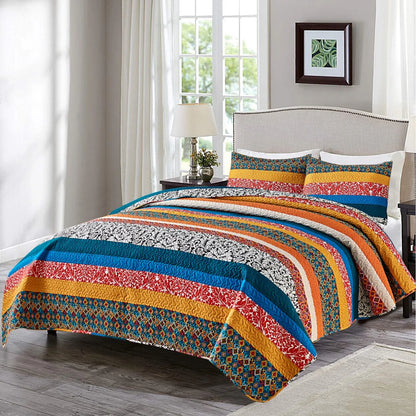 3 Piece Retro Printed Reversible Quilt Set