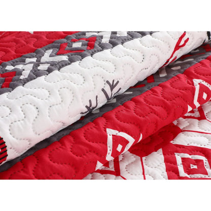 Printed Embossed Pinsonic Coverlet Bedspread Ultra Soft Bedspread Coverlet Christmas Quilt Set, Xmas Snowflake and Deer