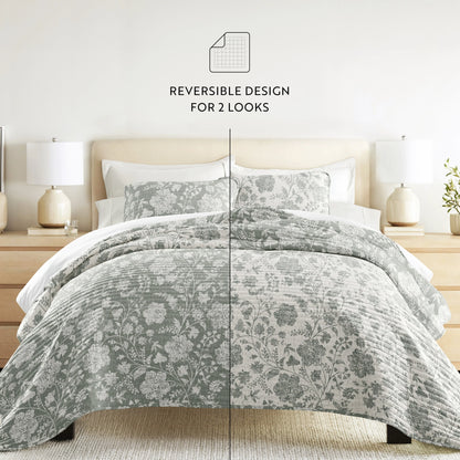Becky Cameron All Season 3 Piece Textured Floral Reversible Quilt Set