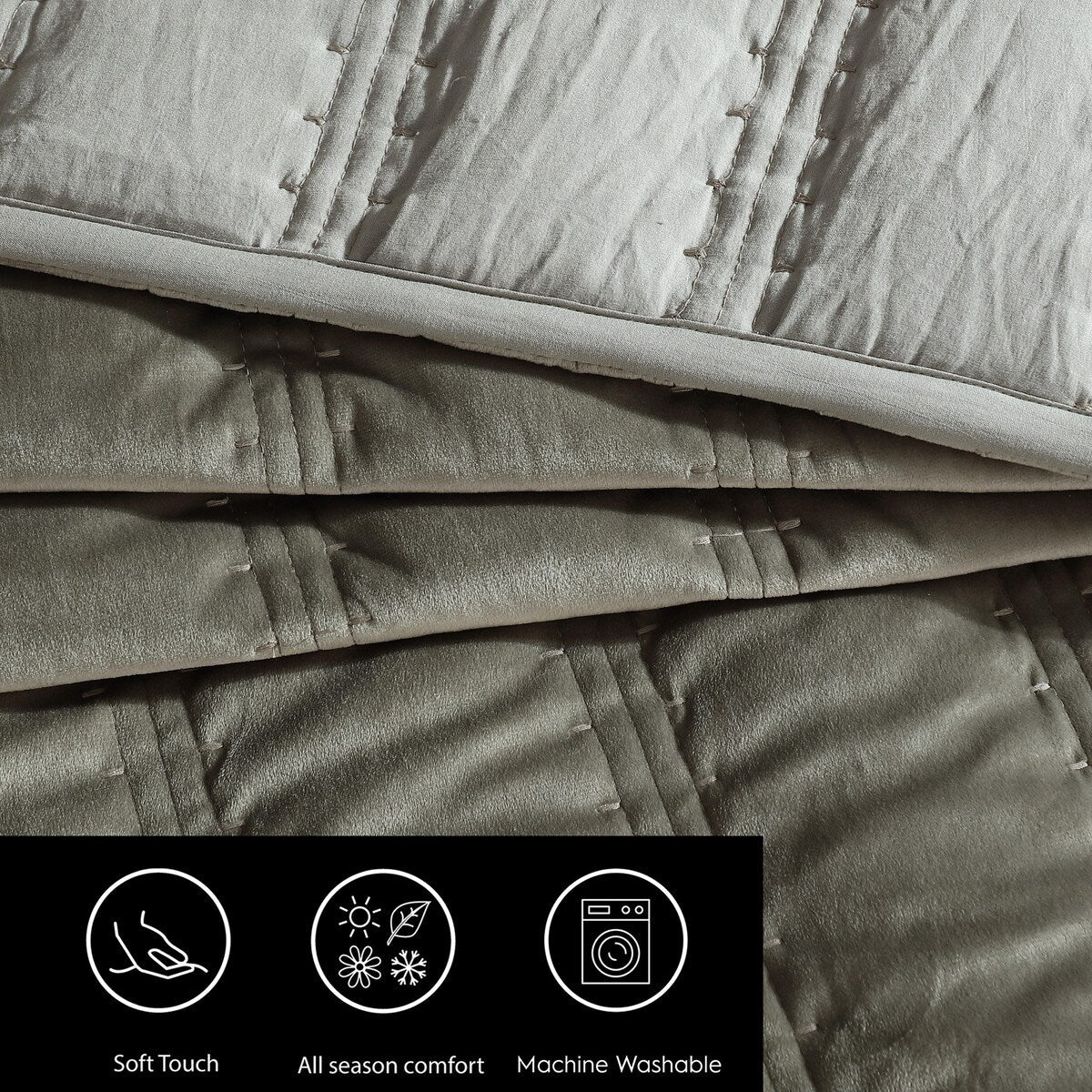 Vera Wang Velvet Linear Stitch Solid Quilt Set