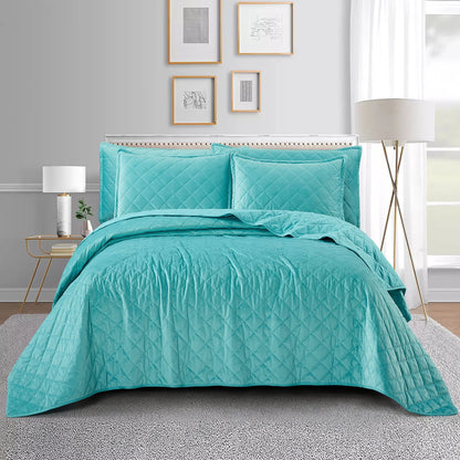 Serenta Velvet Quilts 5 Piece Ultra Soft Floor Touching Bedspread Set
