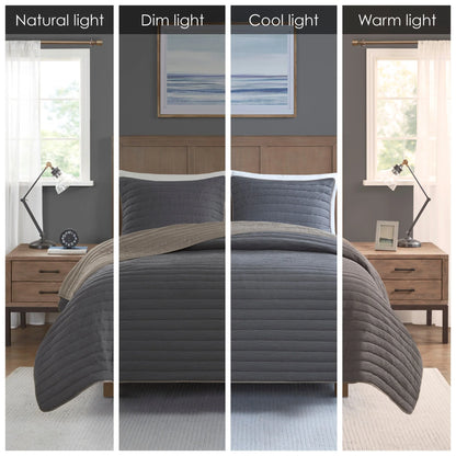 Madison Park Cameron 3 Piece Crinkled Microfiber Quilt Set
