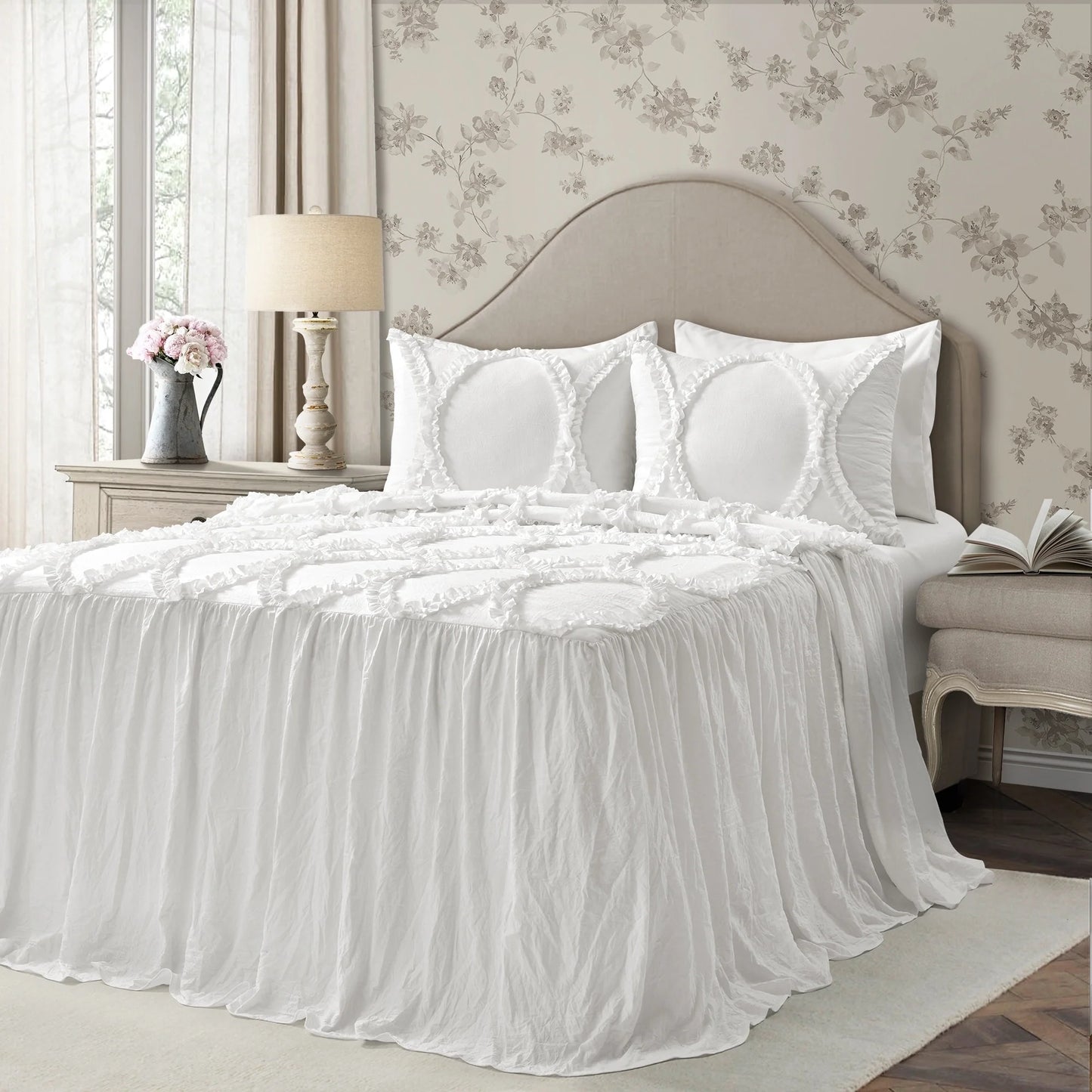 The Gray Barn Peony Grove Ruffled Embroidery 3-piece Bedspread Set