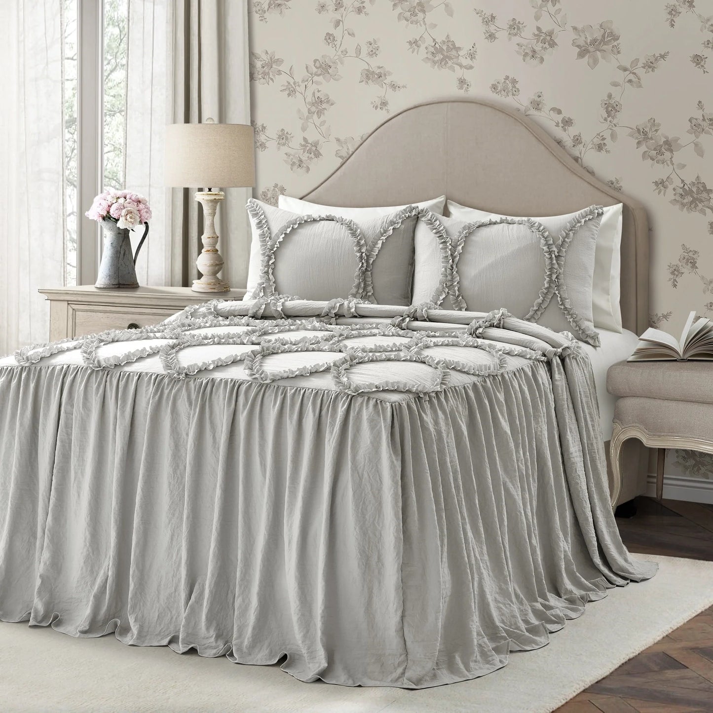 The Gray Barn Peony Grove Ruffled Embroidery 3-piece Bedspread Set