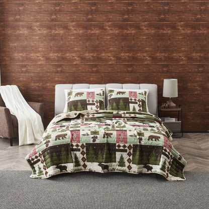Premium Wildlife Patchwork Microfiber Quilt Set With Shams