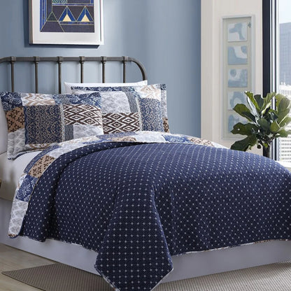 Modern Threads Millau Printed Patchwork Cotton Reversible Quilt Set