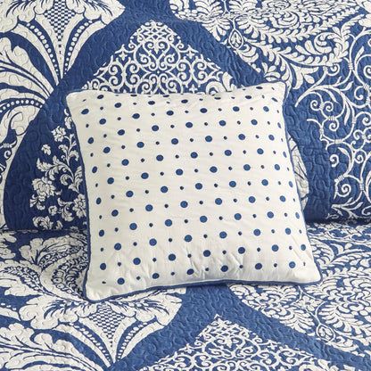 Madison Park Marcella 6 Piece Printed Cotton Quilt Set with Throw Pillows