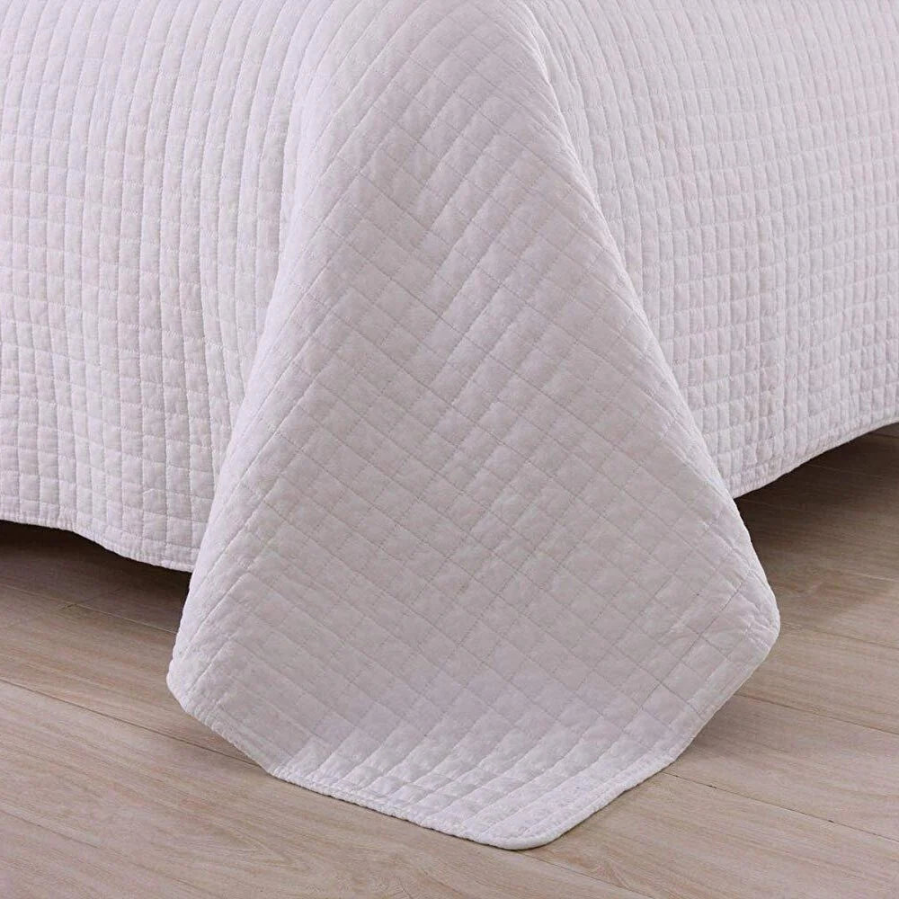 3 Pcs White Cotton Quilt Set Lightweight Bedspread Set Check