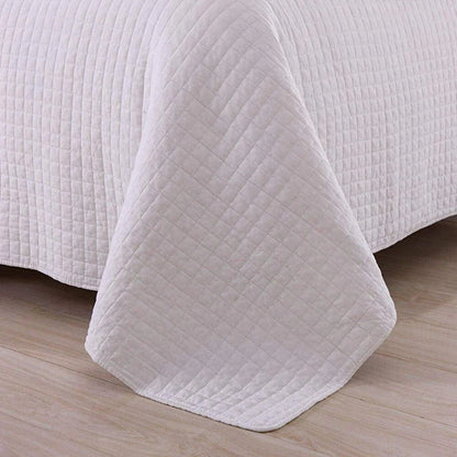 3 Pcs White Cotton Quilt Set Lightweight Bedspread Set Check