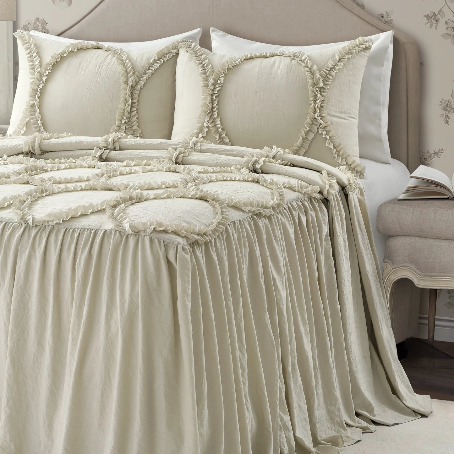 The Gray Barn Peony Grove Ruffled Embroidery 3-piece Bedspread Set