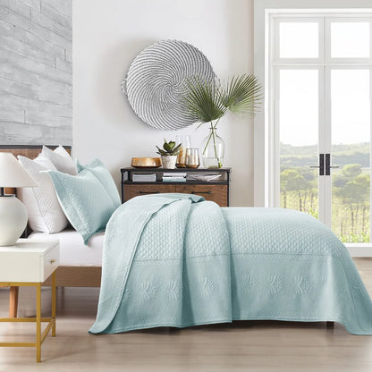 MarCielo 3 Piece Embroidered 100% Cotton Oversized Quilt Bedspread Set TM