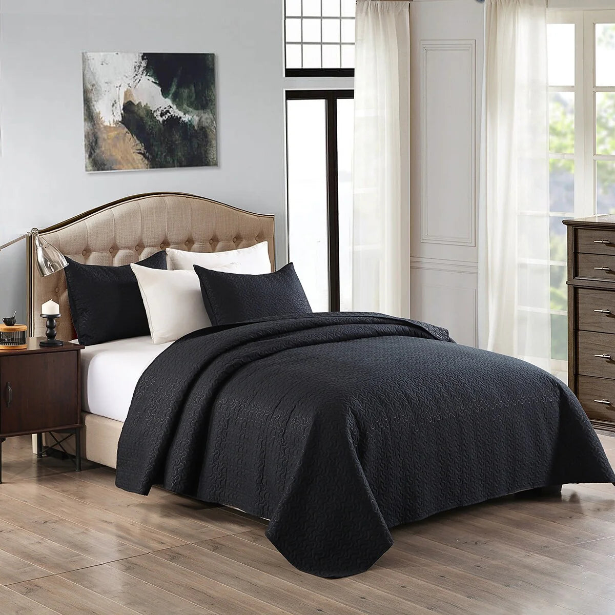 3-piece Fashionable Solid Embossed Quilt Set Bedspread Cover