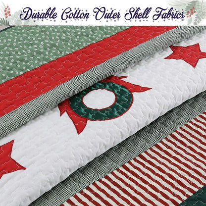 Cozy Line Christmas Wreath 3-Piece Quilt Bedding Set