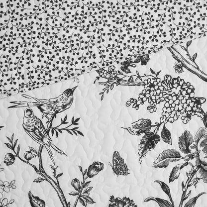 CEDAR COURT Chantilly Toile Floral All-Season Reversible Cotton Quilt Set