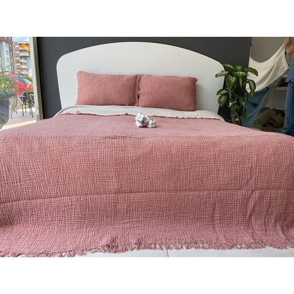 Muslin Blanket 4 Layers, Soft Bedspread, Turkish Cotton Muslin Bed Cover, Reversible Coverlet