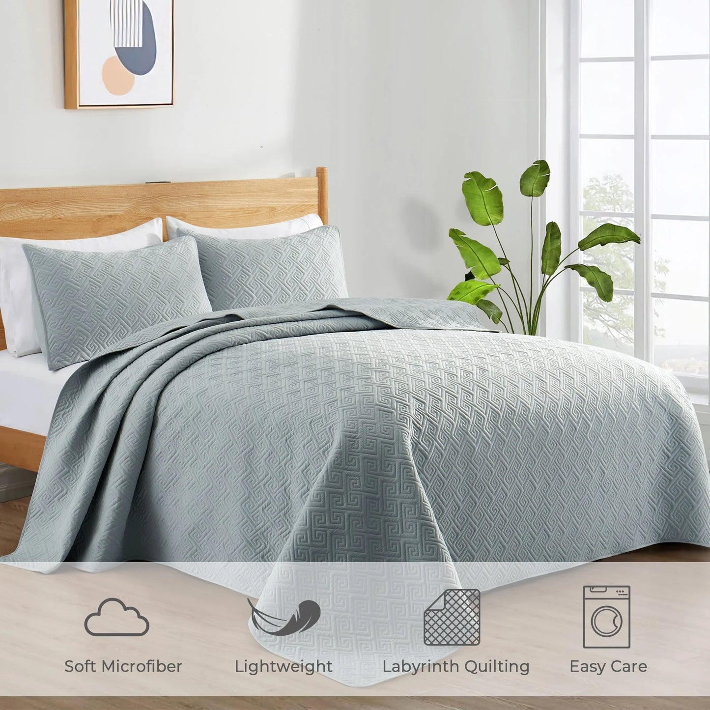 3-Piece Reversible Ultra Lighweight Coverlet Premium Microfiber Bedspread Quilt Set