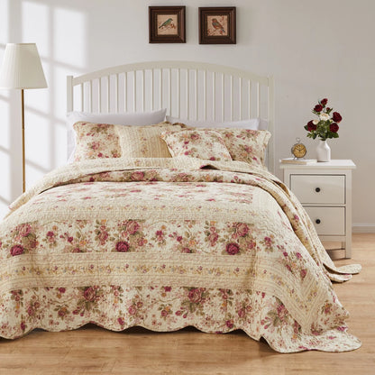 Greenland Home Fashions Antique Rose 100% Cotton Pieced Frame Reversible Bedspread Set