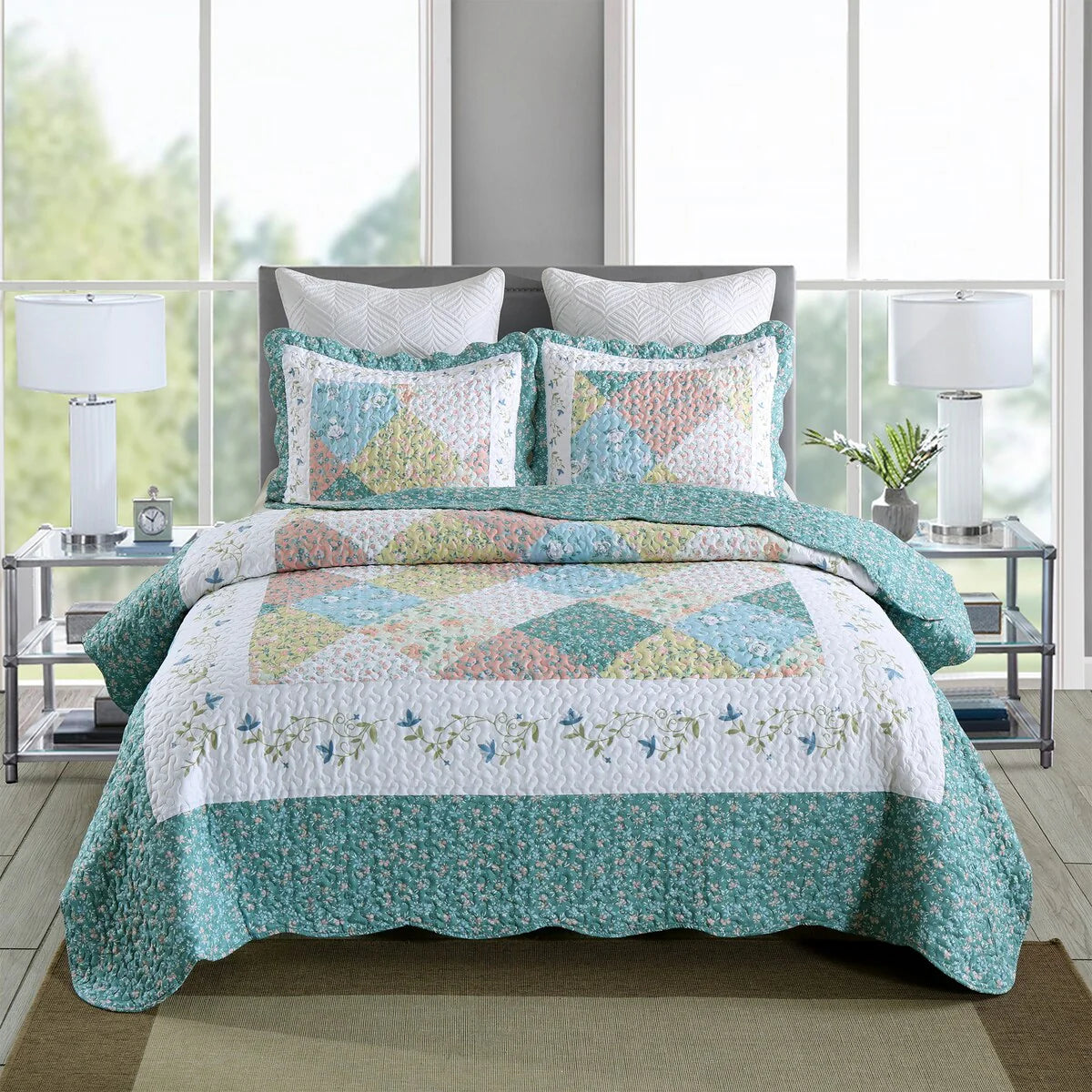 MarCielo 3 Piece Printed Quilt Set Lightweight Bedspread Set Lily