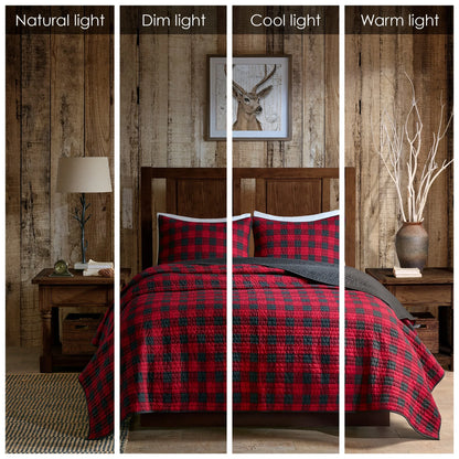 Woolrich Check Red Cotton Percale Printed Quilt Set