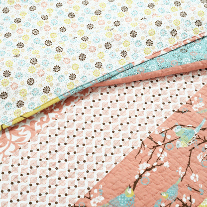 The Curated Nomad La Boheme Floral Cottage 3-piece Striped Quilt Set