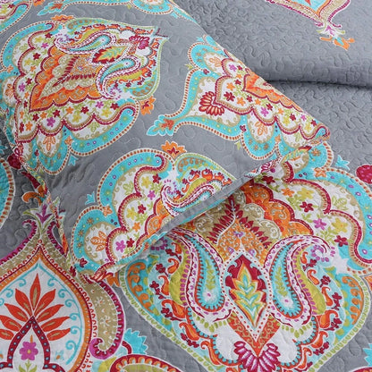 Kaylee Paisley Gray Reversible 3-piece Quilt Bedding Set