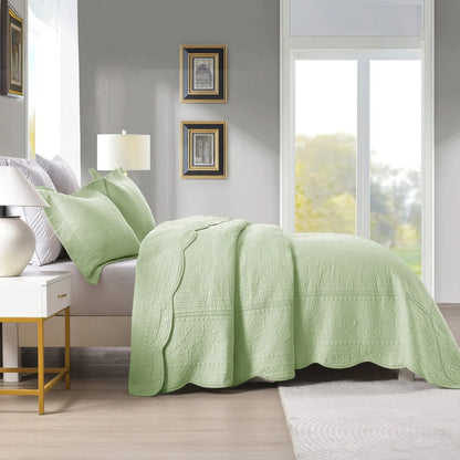 MarCielo 3 Piece Embroidered 100% Cotton Oversized Quilt Bedspread Set TG