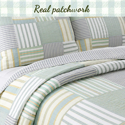 Cozy Line Spa Stripes Patchwork Quilt Bedding Set
