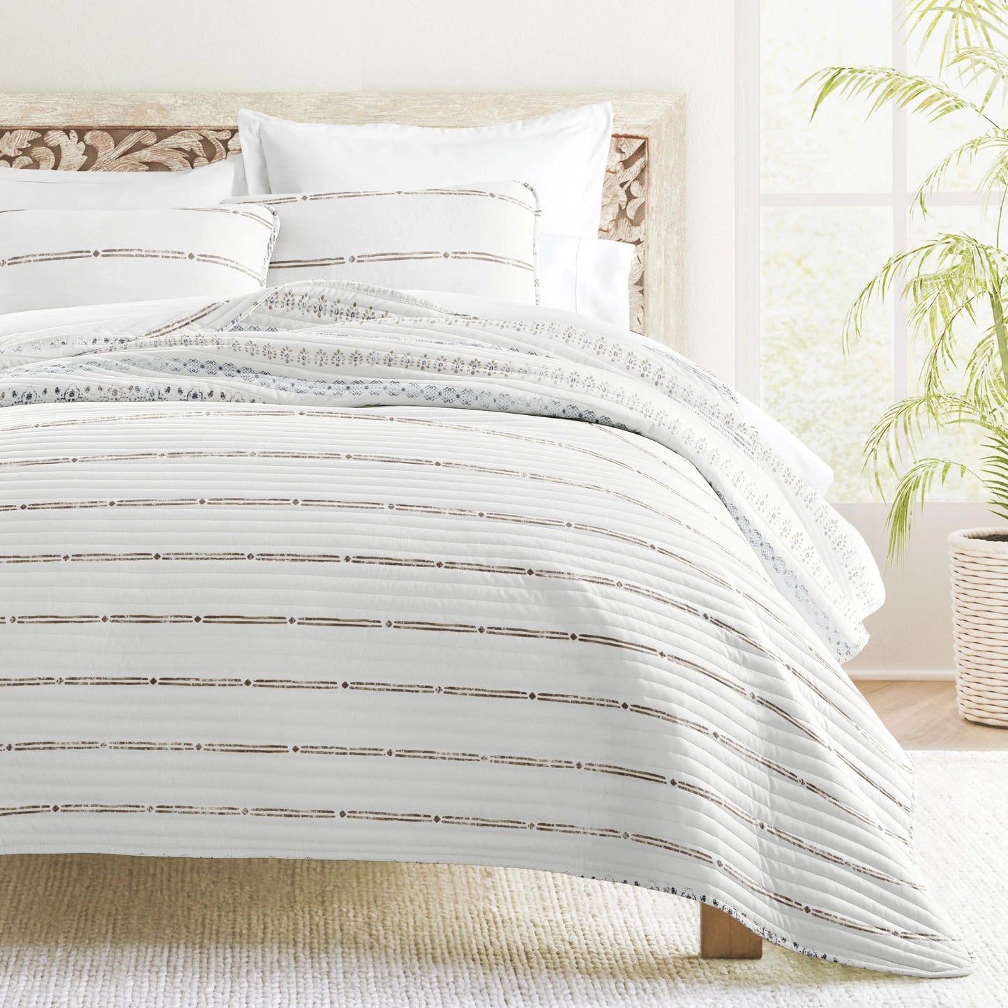 Becky Cameron All Season 3 Piece Striped Reversible Quilt Set