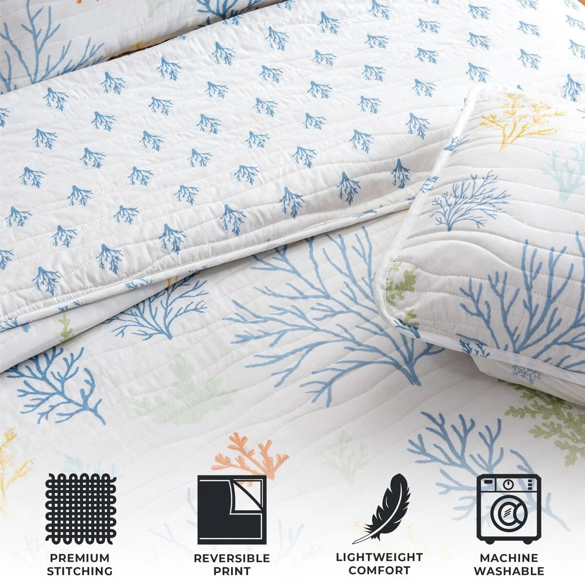 Luxurious Pastel Coral Pattern Microfiber Quilt Set With Shams