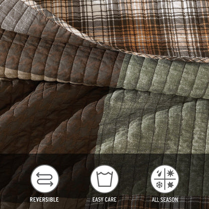 Eddie Bauer Classic Patchwork Cotton Reversible Green Quilt Set