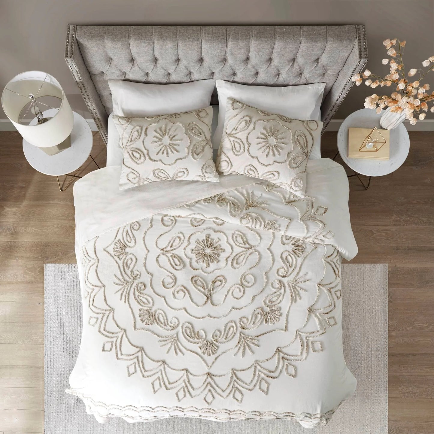 Madison Park Juliana Ivory/ Taupe Tufted Cotton Chenille Coverlet Set
