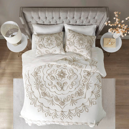 Madison Park Juliana Ivory/ Taupe Tufted Cotton Chenille Coverlet Set