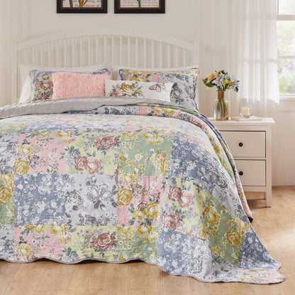 Greenland Home Fashions Emma Patchwork Floral Print Cotton Quilt Set
