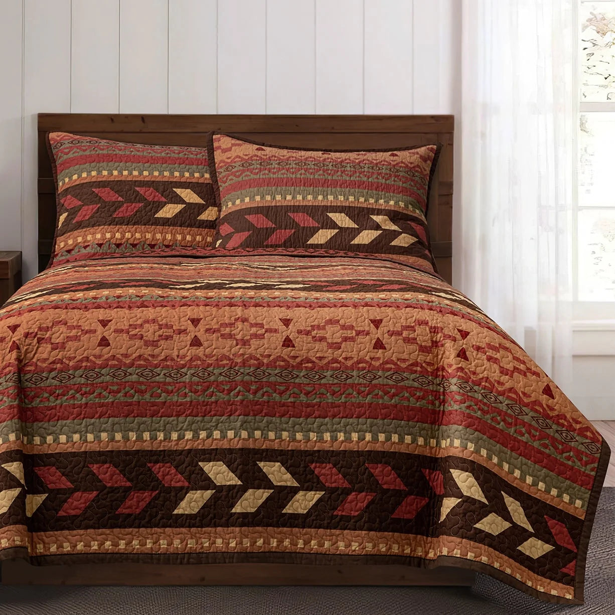 Paseo Road Broken Arrow Western Bedding Tribal Aztec 3 Piece Reversible Quilt Set