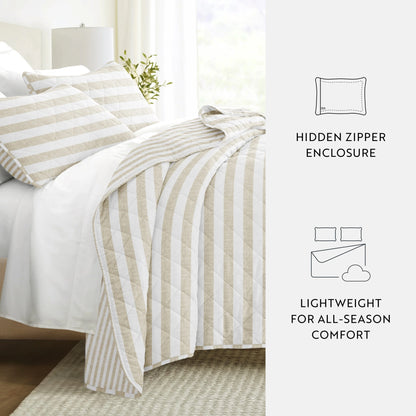 Becky Cameron All Season 3 Piece Striped Reversible Quilt Set
