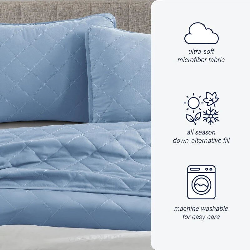 Modern Ultra Soft Microfiber Traditional Diamond Quilting Coverlet Quilt Set