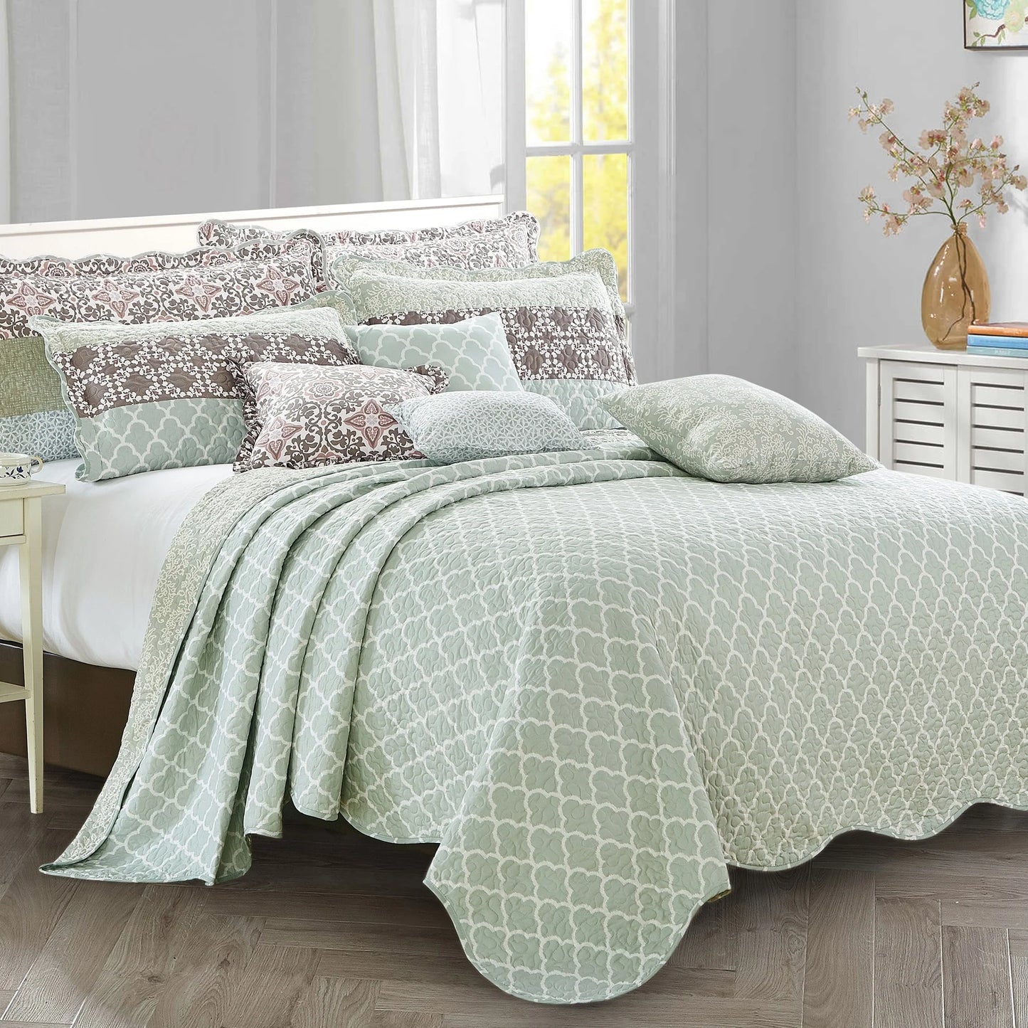 9-pc. Cal King Printed Striped Microfiber Blend Bed Coverlet Set