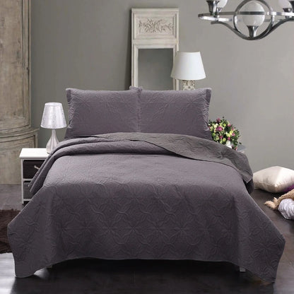 3-piece Fashionable Solid Embossed Quilt Set Bedspread Cover