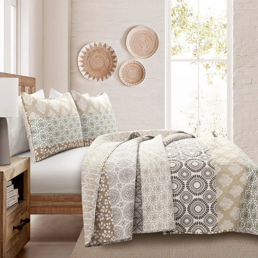 The Curated Nomad La Boheme 3-piece Striped Patterned Quilt Set